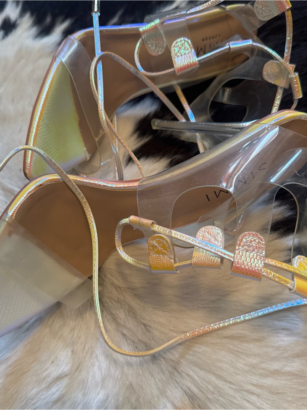Simmi London Iridescent Pointed-Toe Lace-Up Heels - Holographic Pink - Picture 2 of 5
